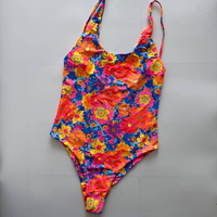 Maillot de bain une pièce personnalisé OEM Maman et moi, bleu floral à volants, dos nu, effet ventre plat, avec grandes bretelles croisées