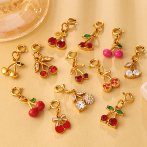 จี้รูปเชอร์รี่ สแตนเลสสตีล ชุบทอง 18k ประดับด้วยเพชรเทียม เครื่องประดับแฟชั่นสำหรับผู้หญิง ของขวัญ อุปกรณ์เสริม - Product Image 2