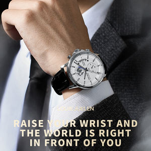 Montre pour homme avec cadran carte du monde personnalisé, fabriquée en Chine, avec boîtier en métal et bracelet en cuir, mouvement à quartz, luminescent, étanche 30M - Product Image 3