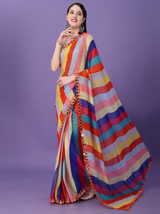 Sari indien en georgette avec imprimé multicolore pour femmes, tenue décontractée, vêtements ethniques, nouveau design, sari imprimé Lahariya - Product Image 2