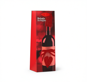 Sacchetto regalo con nastro, design bottiglia di vino rosso, sacchetto regalo in carta alla moda per San Valentino - Product Image 1