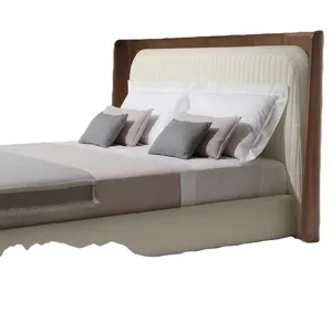 2024 नए डिजाइन के लक्जरी बेडरूम फर्नीचर आधुनिक कपड़े के चमड़े के बिस्तर सेट आरामदायक डबल बेड