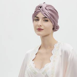 Vente en gros Bonnet réglable en soie de mûrier 100% torsadé croisé pour femmes bonnet de nuit double couche Turban de salon de beauté pour cheveux bouclés - Product Image 2