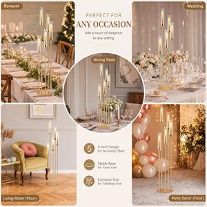 Centre de table moderne en tube acrylique de bonne qualité pour fêtes et mariages, candélabre en métal doré - Product Image 4
