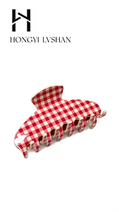 Pinza de Pelo Grande de Acrílico con Diseño de Cuadros Rojos y Blancos, Pinzas de Pelo a la Moda con Diseño de Mandíbula de Tiburón para Mujeres y Niñas - Product Image 1