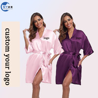 Vente flash - Robe de bain en satin pour femme, imperméable, avec logo personnalisé, noire et violette, pour salon de coiffure, spa et institut de beauté