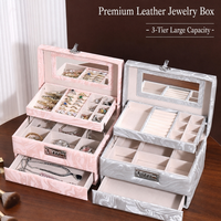 Organisateur de bijoux en cuir de style coréen à grande capacité, 3 tiroirs, imperméable, multifonctionnel, portable, étui pour collier et boucles d'oreilles en or