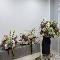 Nouveautés SMS : Chemin de table floral artificiel rose et vert pour mariage, arrangement en rangées pour décoration de mariage