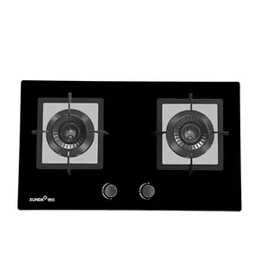 Plaque de cuisson à gaz à tablette brevetée Exclusive Xunda, 2 brûleurs Super mince, dessus en verre à 3 couches, brûleur intégré, plaque de cuisson à gaz intégrée