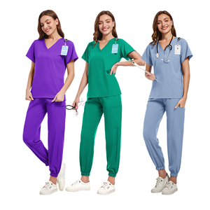 Uniformes cliniques en tissu haut de gamme anti-rides uniformes d'infirmière lavables ensembles de gommages médicaux chemisier chirurgical poches pantalons en caoutchouc - Product Image 5