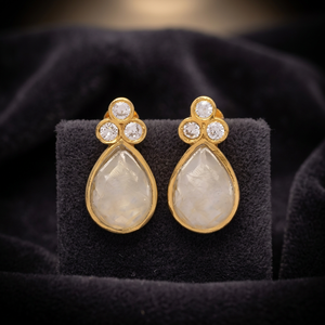 Nouvelles boucles d'oreilles pendantes tendance en pierre de lune, argent sterling 925 plaqué or 14 carats, forme poire et ronde - Product Image 3