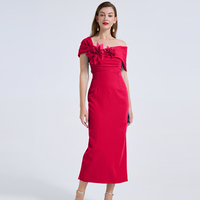 Robe de soirée élégante pour femme, 3 couleurs, sexy, asymétrique à une épaule, unie, avec décoration florale, fendue, coupe droite, longueur mi-mollet