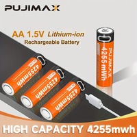 PUJIMAX 8Pcs Baterai Lithium Ion Isi Ulang Tipe-C AA 1.5V Kapasitas Tinggi 4255mWh 1500 Siklus dengan Indikator & Kabel Pengisian Daya