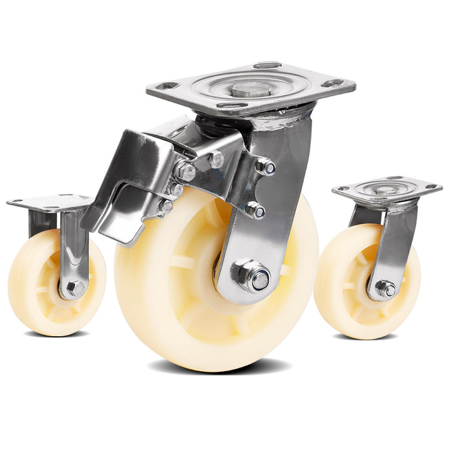 MillMiss 500kg Load Capacity Stainless Steel Bracket Heavy Duty Rigid Swivel Nylon Castor Caster Wheels with Brake