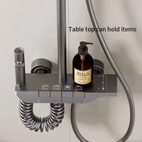 Promotion : Ensemble de Douche Moderne en Alliage d'Aluminium avec 4 Poignées, Pistolet à Eau Chaude et Froide, Robinet Mitigeur Gris Chromé pour Baignoire et Douche