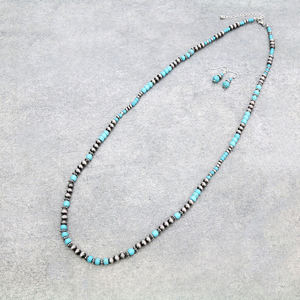 Batı tarzı özelleştirmek el yapımı 30 inç Navajo inciler turkuaz boncuk uzun zincir kolye ile küpe seti - Product Image 5