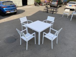 Commercio all'ingrosso metallo quadrato sala da pranzo orari all'aperto (1 + <span class=keywords><strong>4</strong></span>) prezzo a buon mercato moderno giardino in alluminio sedia da pranzo tavolo set - Product Image 5