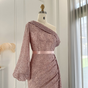 Vestido de Fiesta de Noche para Mujer, Talla Grande, Estilo Sirena, Color Rosa, con Bordado, Cristales, Encaje y Cuentas, Cintura Natural, Modelo LSCZ53 - Product Image 3