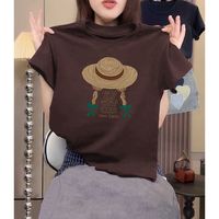 T-shirt ample à manches courtes en pur coton pour femme Muguyu, col rond, imprimé patchwork, motif dessin animé mignon