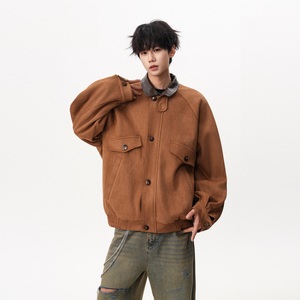 Giacca Vintage Americana in Pelle Scamosciata con Colletto a Contrasto per Uomo, Stile Maillard, Cappotto Casual Oversize per Autunno e Inverno - Product Image 1