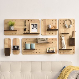 Nordic Solid Wood Pegboard Wall <b>Shelf</b> Rectangle Flexible Storage Kitchen Bathroom Organization - Product Image 3