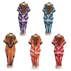 Abito Lungo <span class=keywords><strong>Etnico</strong></span> Africano Dashiki 2026 per Donne, Stampa Etnica, Orlo Svasato, Scollo a V, Manica Corta, Elegante <span class=keywords><strong>Vestito</strong></span> da Donna - Product Image 1