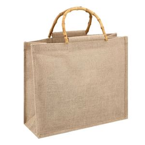 Bolsas de Compras Reutilizables Ecológicas de Yute con Asas de Bambú, Tamaño Personalizado, Color CMYK/Pantone, Logotipo Personalizado - Product Image 2