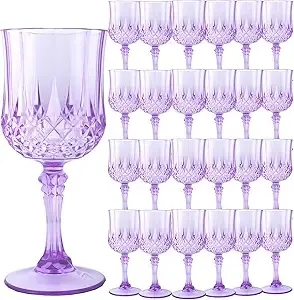 Verres à vin en plastique, gobelets, motif diamant rétro, couleurs rose, noir, rouge, vert, champagne, pour mariage, fête - Product Image 4