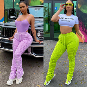 Venta al por mayor Streetwear 2020 mujeres ropa de Color sólido mujer pantalón apilado pantalones casuales para mujer - Product Image 2
