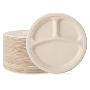 7Inch Round Biodegradable <b>Disposable</b> Compostable Fast Food Dishes <b>Plates</b> Sugar Bagasse Pulp Paper <b>Plate</b> - Product Image 1