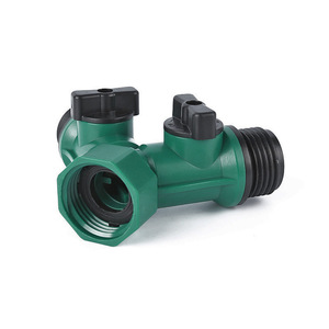Raccord de dérivation à double valve en plastique, connexion filetée 25 mm, accessoire pour tuyau d'arrosage de jardin - Product Image 1