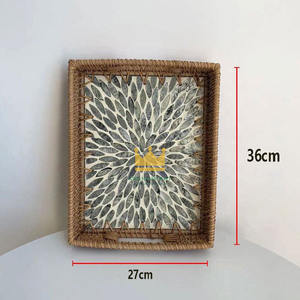 Plateau de service en rotin tressé fait main, mosaïque élégante en coquillages pour table basse, cuisine et décoration, idéal pour la restauration - Product Image 5