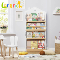 Étagère à livres en bois Montessori OEM à 4 niveaux avec rangement pour jouets pour salle de jeux, chambre à coucher, bibliothèque pour enfants