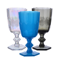 Verres à boire en verre de luxe faits à la main, vintage, gravés, à tige épaisse, de couleur grise, verre à vin rouge, gobelet