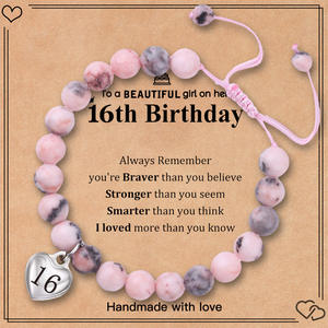 Bracelet en pierre naturelle de jaspe de zèbre rose avec carte de <span class=keywords><strong>message</strong></span>-13e 16e 18e 21e 25e 30e Bracelet en pierre naturelle cadeaux d'<span class=keywords><strong>anniversaire</strong></span> - Product Image 3