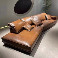 Canapé une place de style vintage, rétro français, en cuir véritable huilé, pieds en bois, forme octogonale, convertible pour dormir