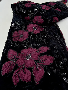 NI.AI nuovo tessuto in corda di pizzo con perline e paillettes Nigeria tessuto in velluto per donne abito da sposa materiale - Product Image 5