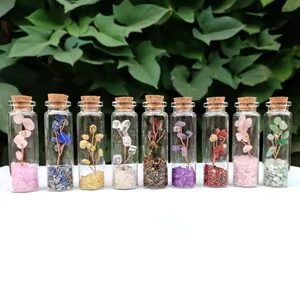 High Quality 7 cm Glass Bottle Natural Healing Stones Quartz Crystal Gravel Chips Wishing Bottle With Crystal Tree