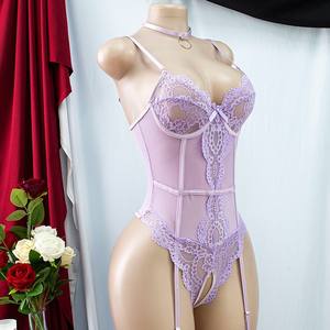 Сексуальное кружевное боди-комбинезон, комплект нижнего белья с открытым дизайном, разноцветный, на выбор, из полиэстера, прозрачное кружево, сексуальный комплект нижнего белья - Product Image 2