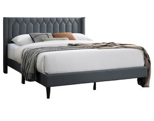 Modern Eco-Friendly Soft Bed 1pc King Size Adjustable Bed Charcoal <b>Burlap</b> <b>Fabric</b> Unique Diamond Design Headboard Bedroom - Product Image 3