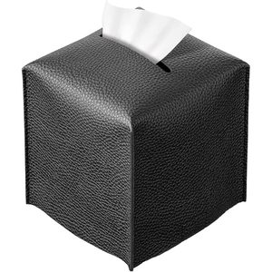 Square <b>Tissue</b> Box Cover Pu Leather Modern Organizer <b>Black</b> 5.34 In Cube - Product Image 1