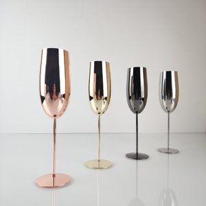 9oz Unbreakable Silver/Gold/Rose Gold/Black Elegant Stainless Steel <strong>Champagne</strong> <strong>Flutes</strong> for Wedding Anniversary Christmas - Product Image 1