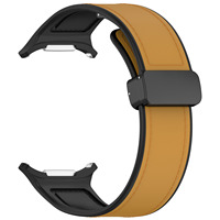 Tali Jam Tangan Silikon Berlapis Kulit dengan Gesper Magnetik untuk Galaxy Watch Ultra & Ultra 2 47mm, Tali Pengganti yang Dapat Disesuaikan
