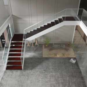 Escalera Recta Comercial de Doble Viga para Interiores con Barandilla de Vidrio y Tira de LED para Tiendas y Oficinas - Product Image 2