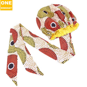 <span class=keywords><strong>Bonnet</strong></span> <span class=keywords><strong>de</strong></span> <span class=keywords><strong>nuit</strong></span> surdimensionné imprimé africain Double couche avec doublure noire bandeau à larges bords extensible - Product Image 6