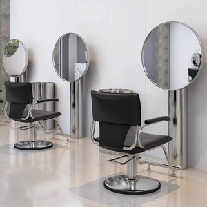 Station de coiffure double face pour 4 personnes avec miroir, comptoir en verre trempé et armoire de rangement LED - Product Image 3
