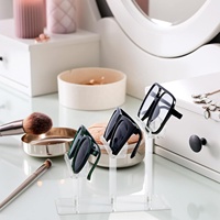 Présentoir de lunettes de soleil en acrylique 2 pièces, support de lunettes transparent avec 3 niveaux pour le stockage à la maison ou l'organisation de la boutique