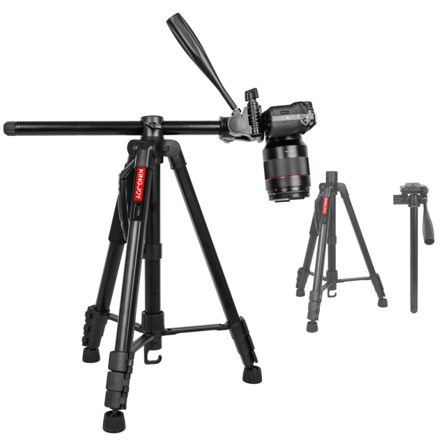 Kingjoy Portable Professional Aluminum Video Camera Tripod Waterproof/Shockproof Flip Lock Bubble Level-Folded Travel Design for