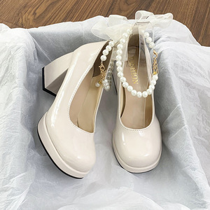Zapatos Mary Jane Franceses para Mujer, Novedad 2026, con Lazo de Perlas, Tacón Grueso, <span class=keywords><strong>Sandalias</strong></span> de un Botón, Estilo Hada, Zapatos de Cuero Pequeños - Product Image 1