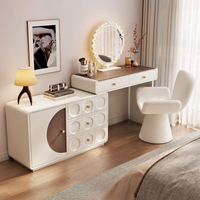 TenghangTable de toilette moderne blanc crème avec miroir escamotable et tiroirs profonds, ensemble de meubles organisateur de maquillage pour chambre à coucher